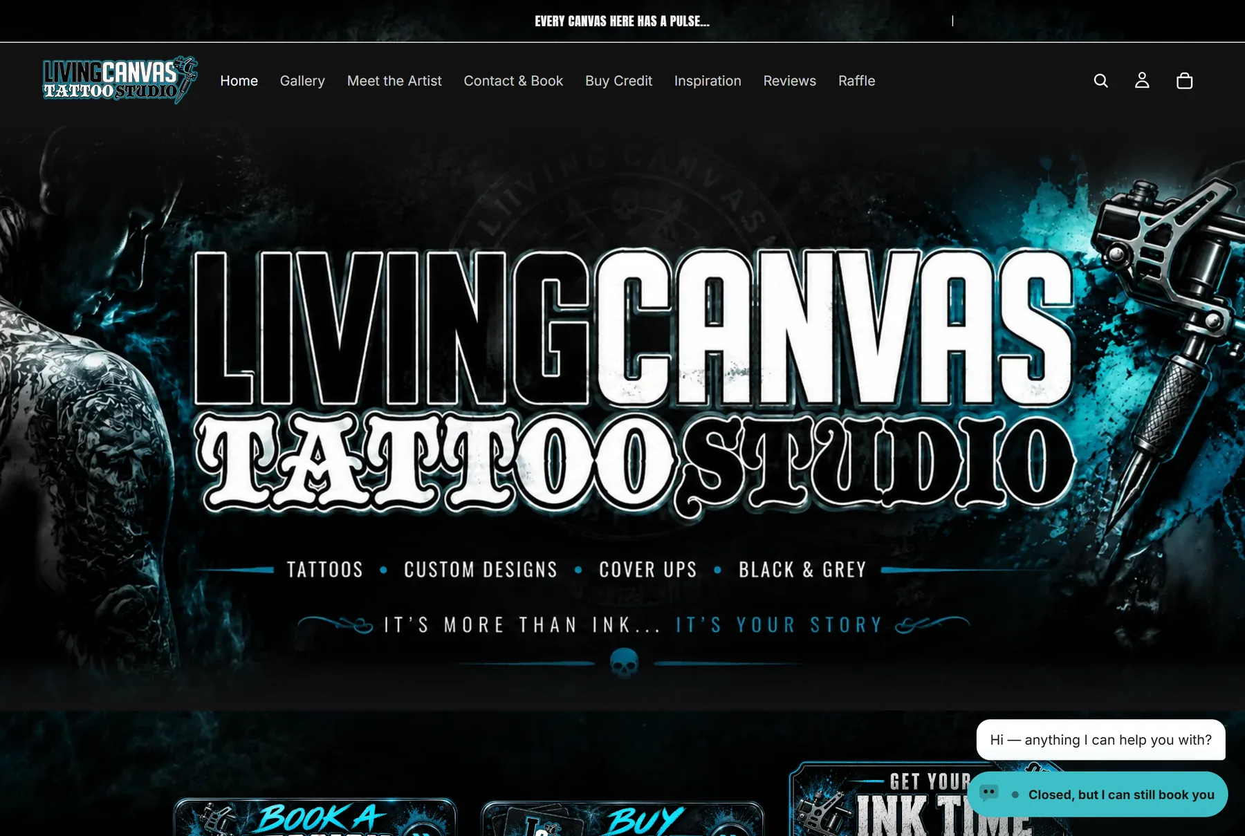 livingcanvastattoo.ink, a tattoo studio site built and hosted by Second Pair.