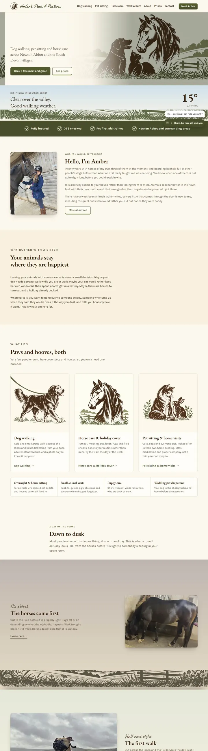 The home page of Amber’s Paws & Pastures